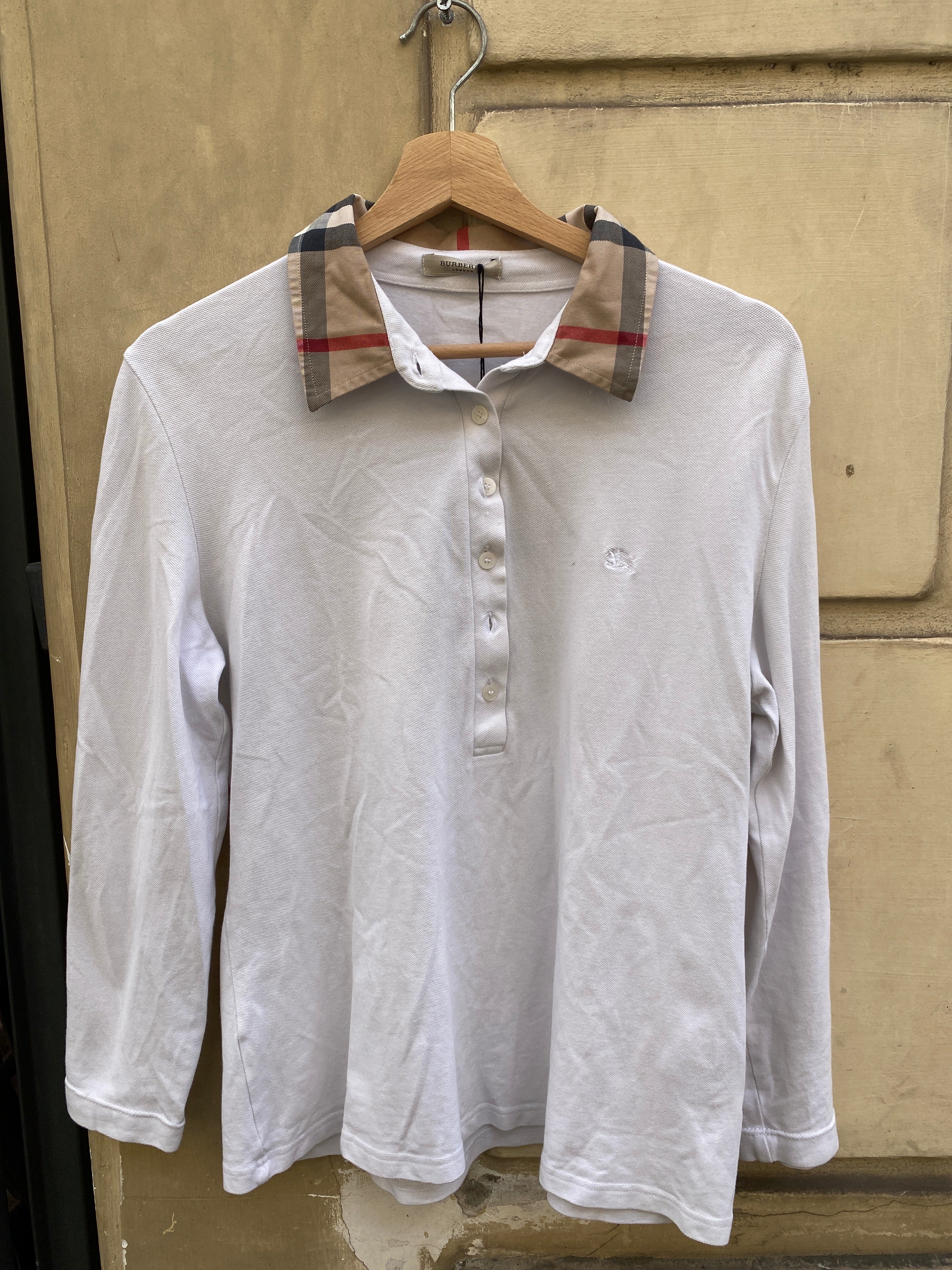 POLO BIANCA CON COLLETTO A SCACCHI DA DONNA