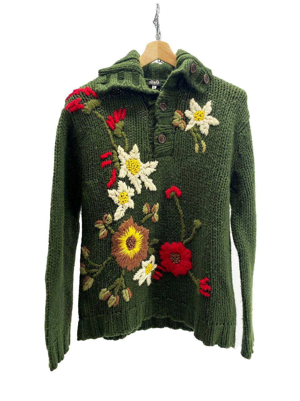 MAGLIONE VERDE CON FANTASIA RICAMO A FIORI DA DONNA