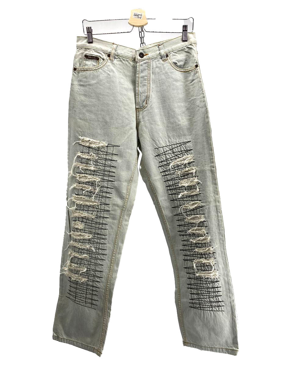 JEANS IN DENIM CHIARO CON STRAPPI