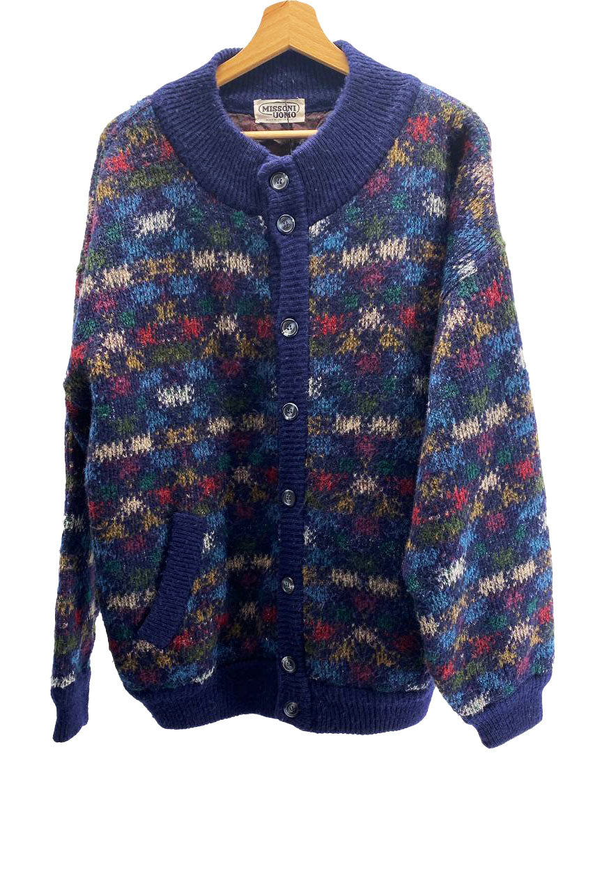 CARDIGAN BLU CON FANTASIA COLORI A CONTRASTO DA UOMO